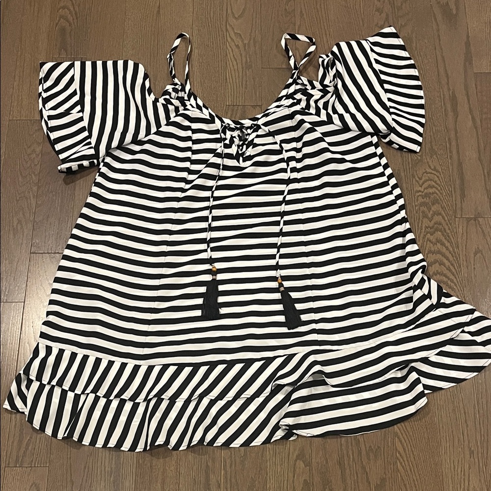 Torrid Black and White Striped dress/ beach cover up